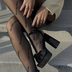 B inspired Logo Black Sheer Tights